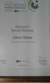 Probono award Bricks Mokolo2